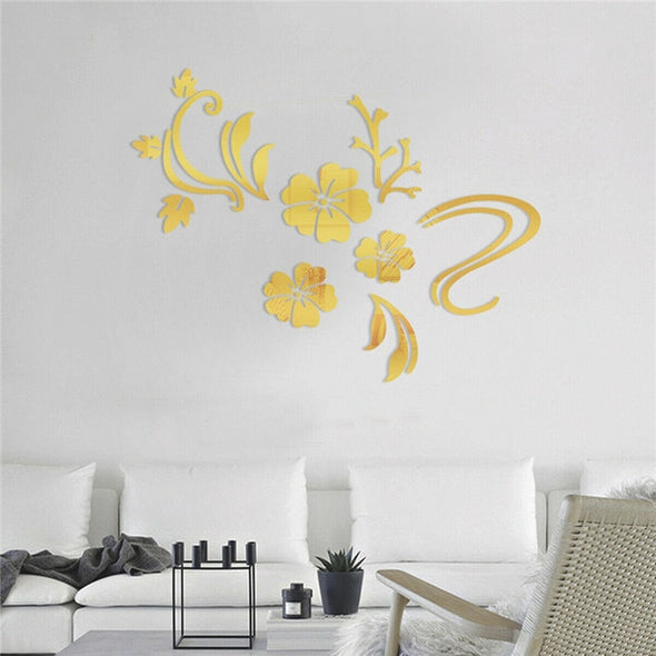 Mirror Effect Vinyl Flower Decal Art Wall Sticker - thedecorcare
