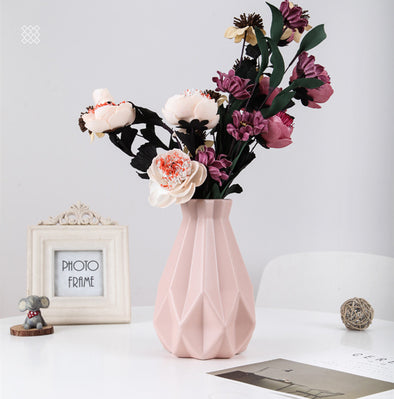 Origami Plastic Vase White Imitation Ceramic Flower Pot - thedecorcare