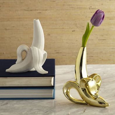 Creative Home Ceramics Matte White Gold Banana Vase - thedecorcare