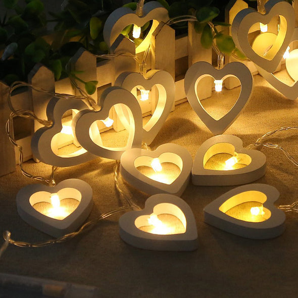 Wooden Heart LED String Lights For Party Decoration - thedecorcare