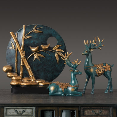 Lucky Deer Round Birds Figurine Home Furnishing Decoration - thedecorcare
