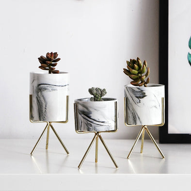 Nordic Minimalism Style Marble Pattern Golden Vase - thedecorcare