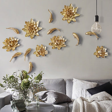 New Stereo Resin Lotus Fish Flowers Crafts Wall Decoration - thedecorcare
